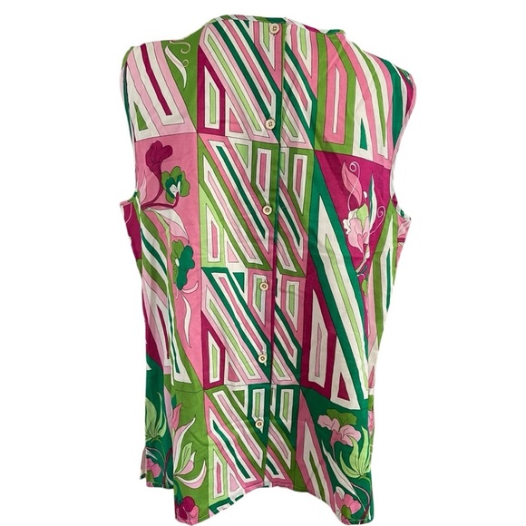 Talbots Pink Green Button Back Sleeveless Blouse Size 14 Lightweight Spring - Picture 3 of 11